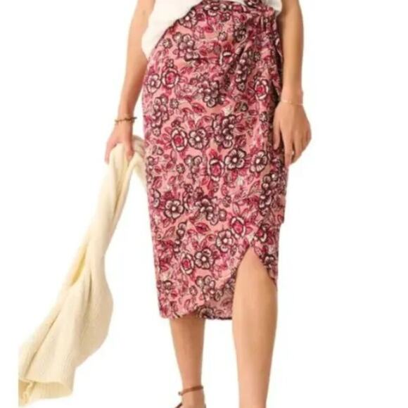 NWT Faherty Pacifica Floral Linen Wrap Midi Skirt in Rose Desert Bloom, SZ Small - Picture 1 of 12
